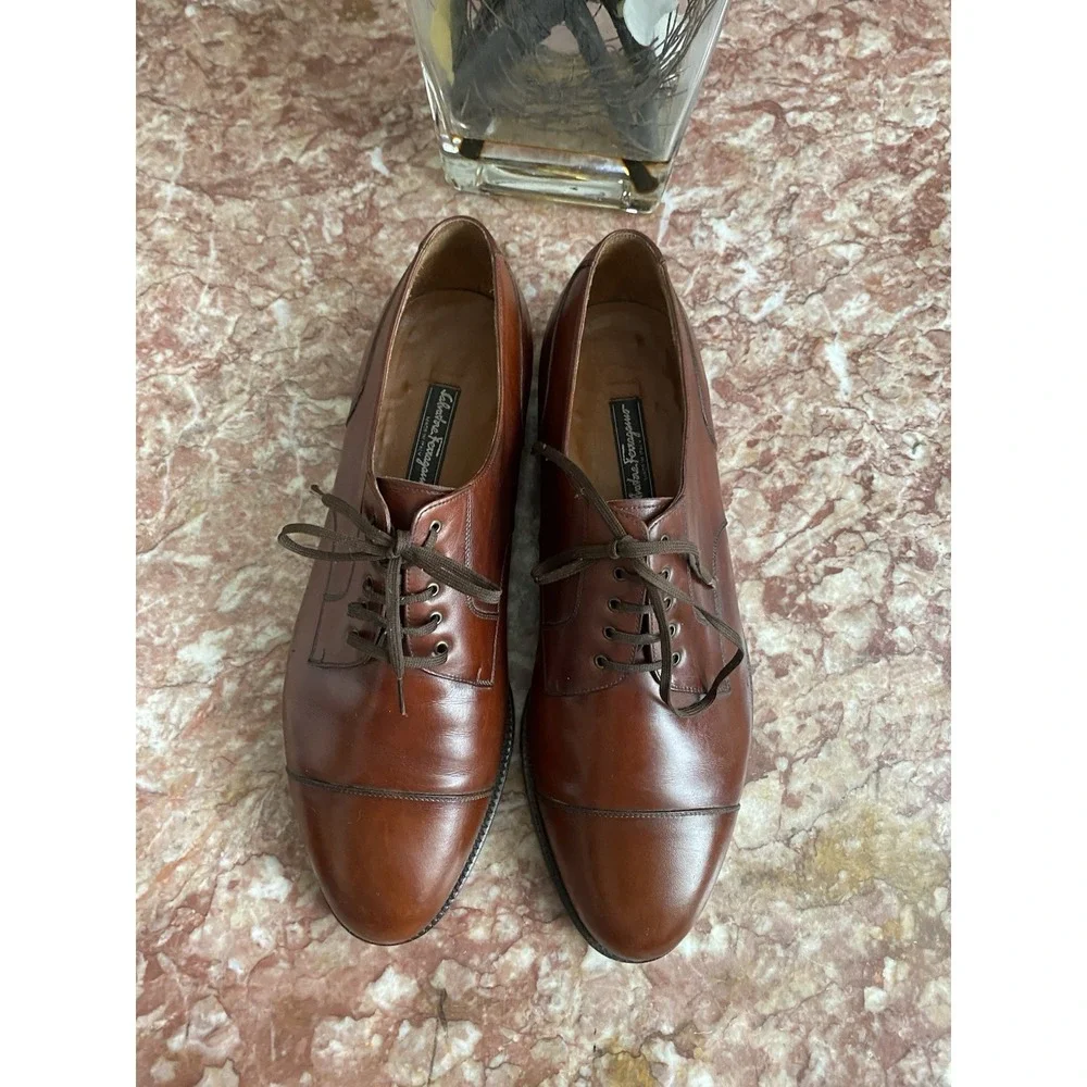 Salvatore Ferragamo Brown Leather Cap Toe Oxford Men's Dress Shoes 10.5 2E, $795